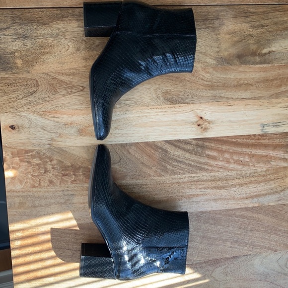 Paris Texas black patent snake skin snake print ankle booties - Picture 5 of 6